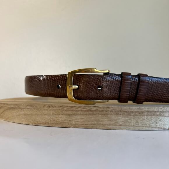 Cale Vintage Brown Genuine Lizard Leather Made in Spain Brass Belt Size XL - Picture 2 of 9